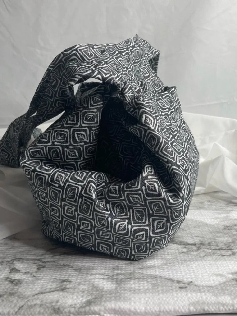 Black & White Geometric Print Slouchy Hobo Bag | Soft Fabric Shoulder Tote